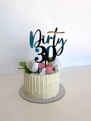 Acrylic Black 'Dirty 30' Birthday Cake Topper- Funny Naughty 30th Thirtieth Birthday Party Cake Decorations