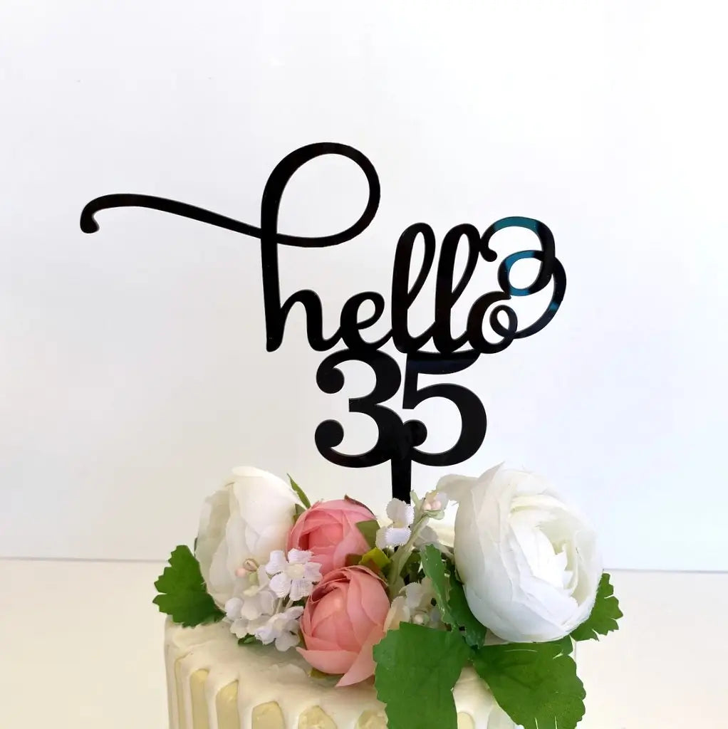Acrylic Black Hello 35 Birthday Cake Topper