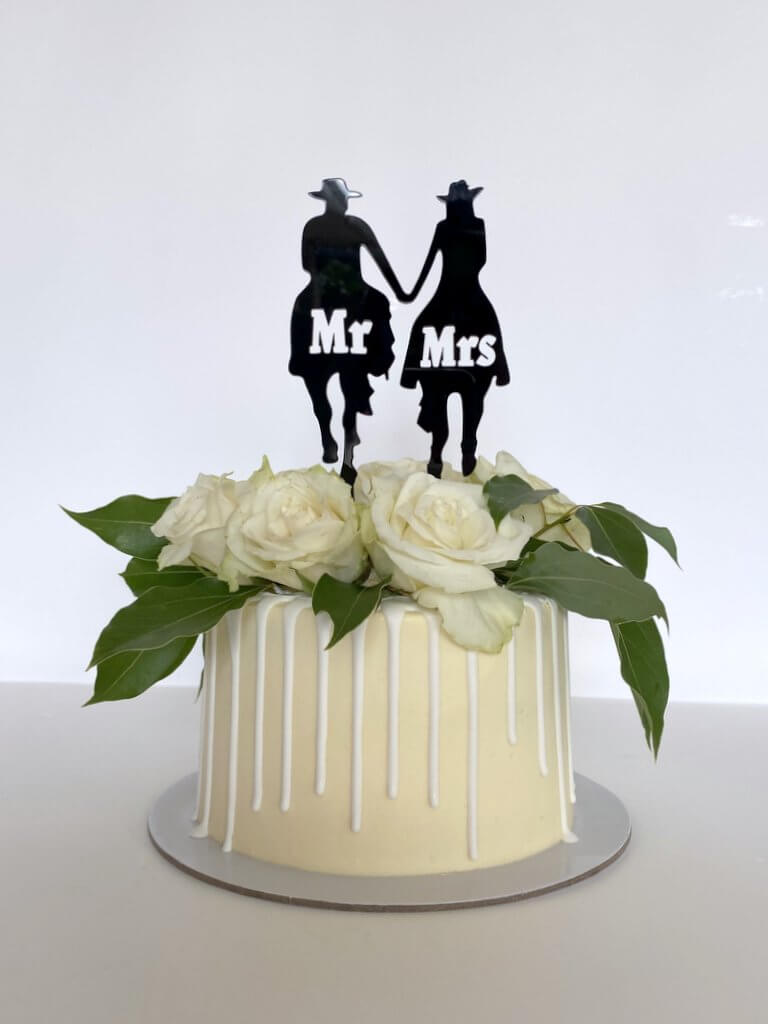 Black Acrylic Mr & Mrs Cowboy Cowgirl Holding Hand Horse Riding Cake Topper - Country Western Wedding Cake Decorations