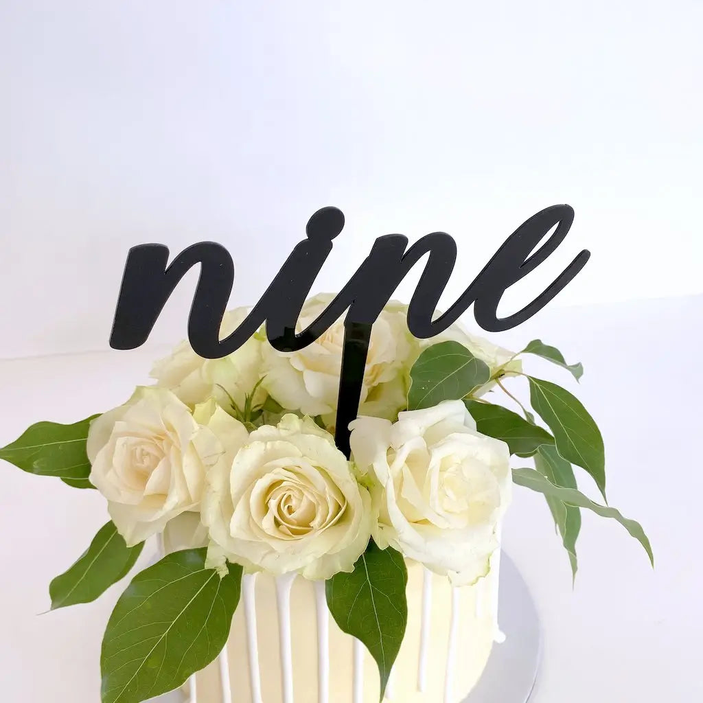 Acrylic Black 'nine' birthday Cake Topper