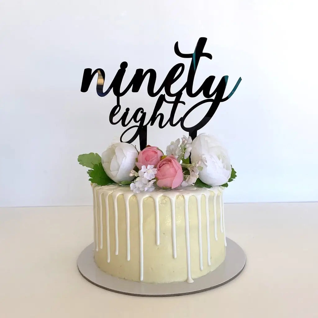 Acrylic Black 'ninety eight' Birthday Cake Topper