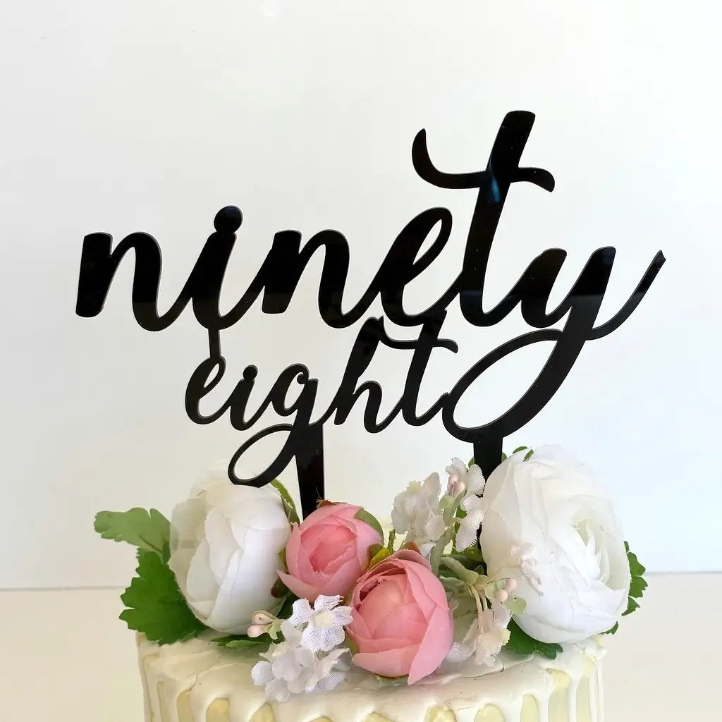Acrylic Black 'ninety eight' Birthday Cake Topper