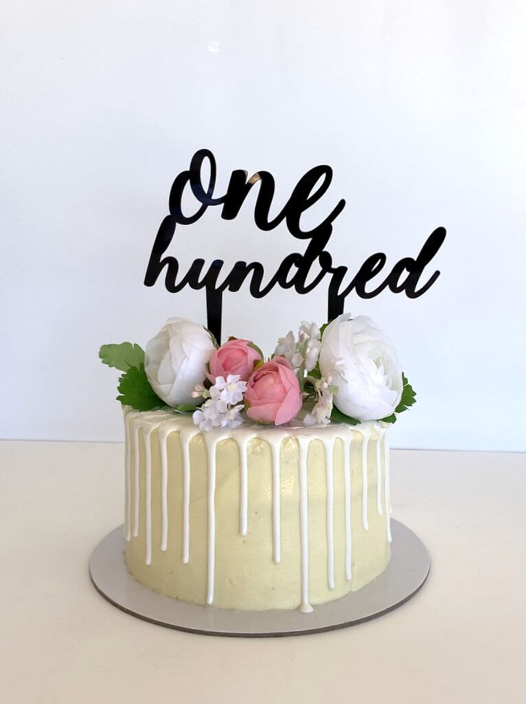 Acrylic Black 'one hundred' Birthday Cake Topper