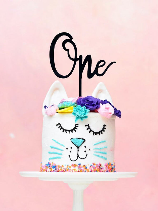 Acrylic Black Age 'One' Script Cake Topper