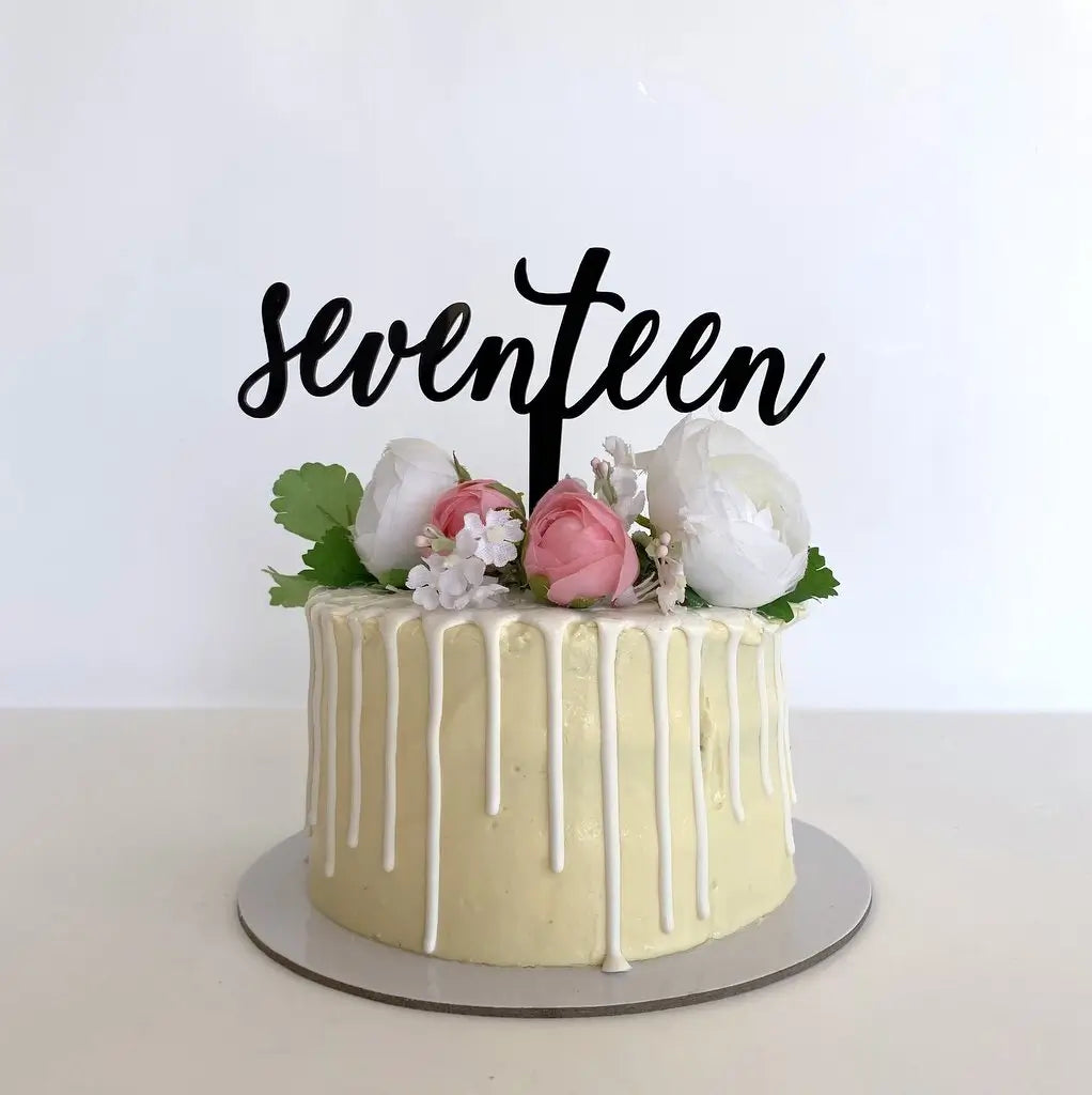 Acrylic Black 'seventeen' Script Birthday Cake Topper