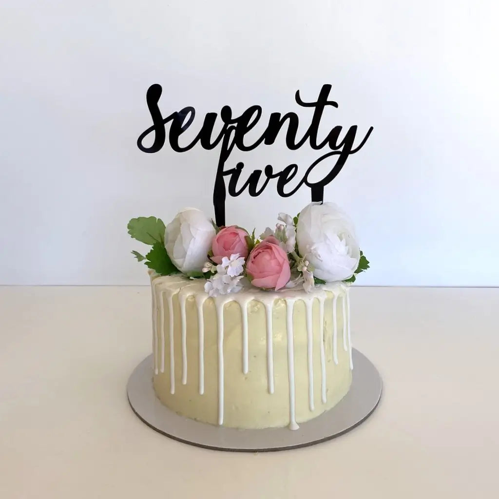 Acrylic Black 'seventy five' Birthday Cake Topper