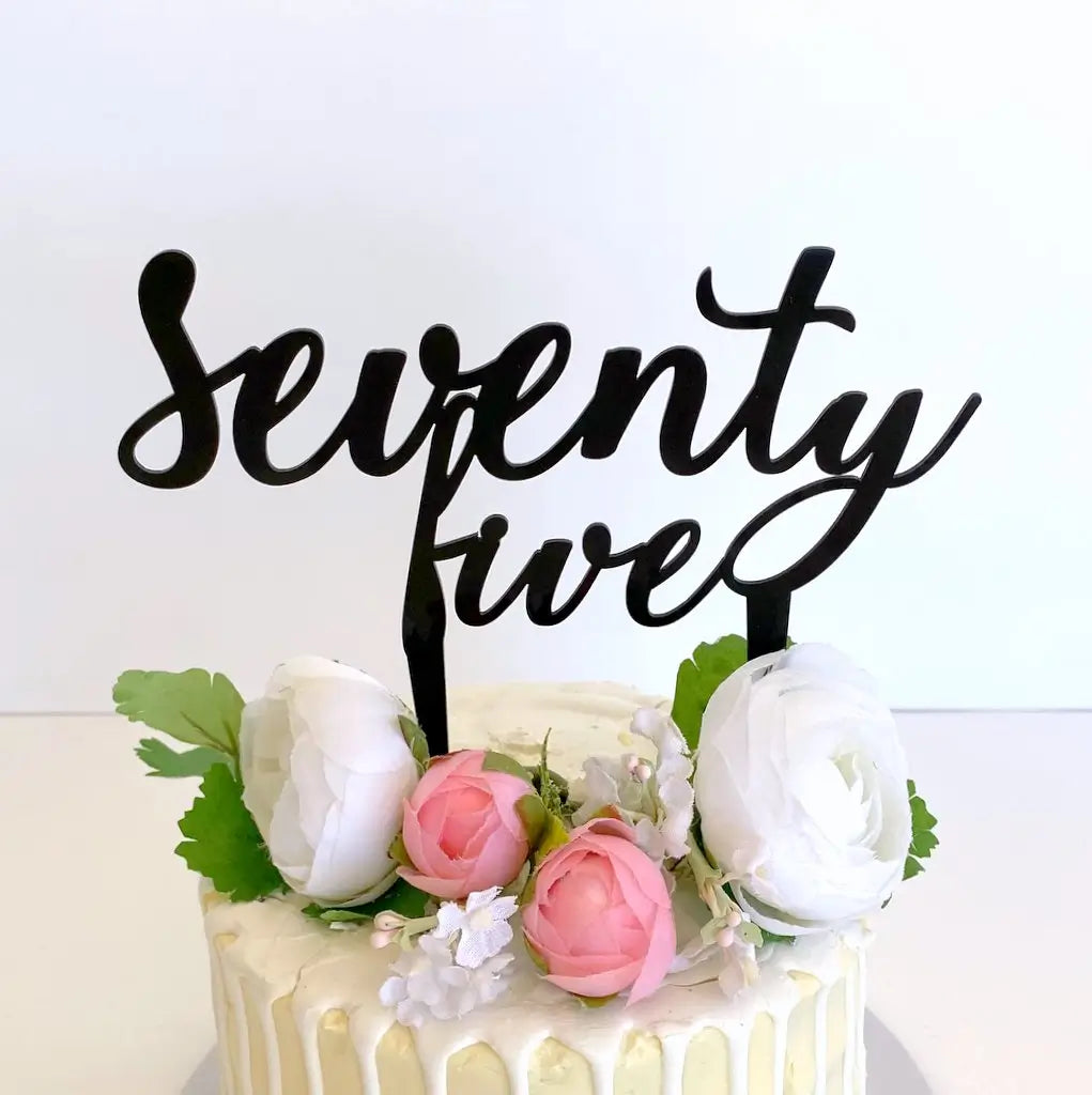 Acrylic Black 'seventy five' Birthday Cake Topper