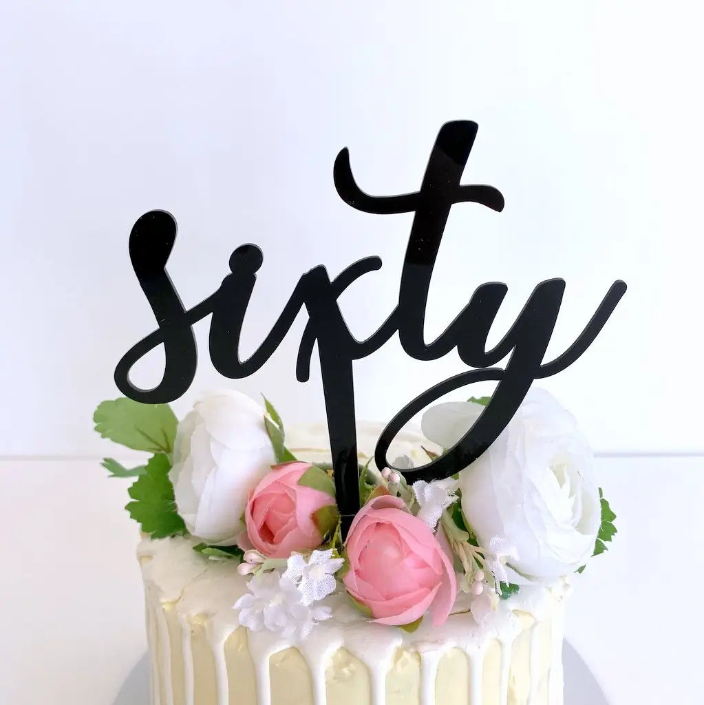Acrylic Black 'Sixty' Birthday Cake Topper