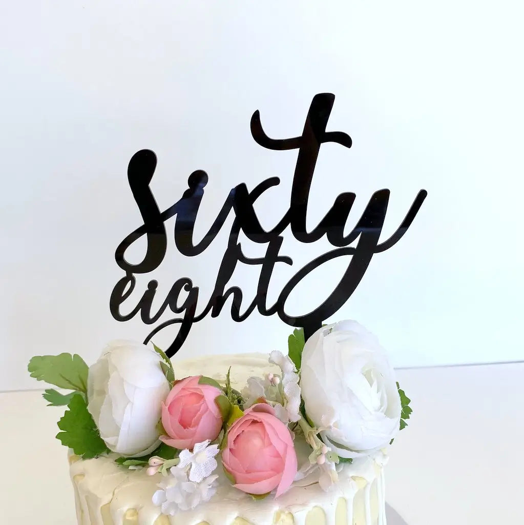 Acrylic Black 'sixty eight' Birthday Cake Topper