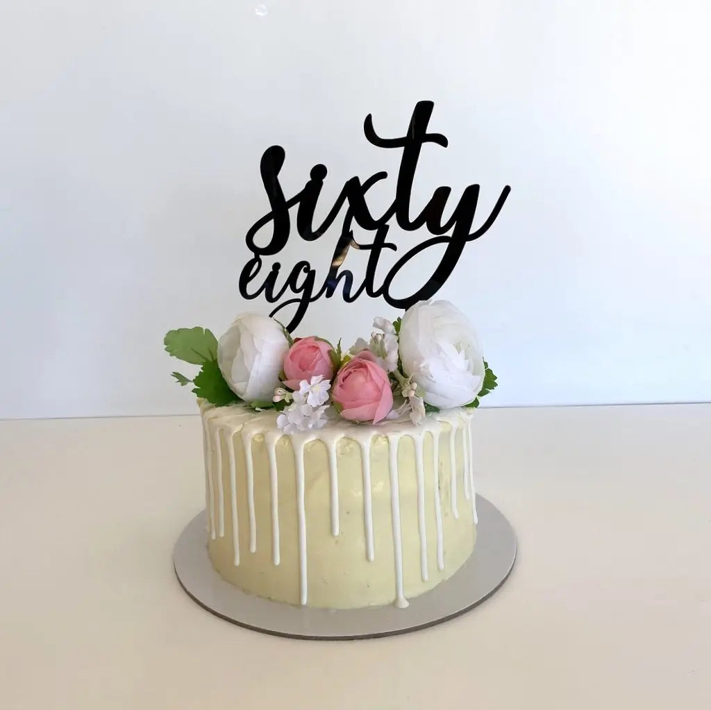 Acrylic Black 'sixty eight' Birthday Cake Topper
