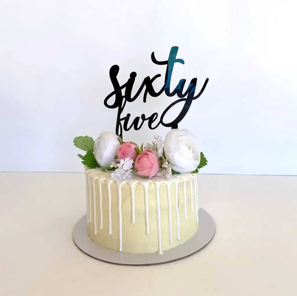 Acrylic Black 'sixty five' Birthday Cake Topper