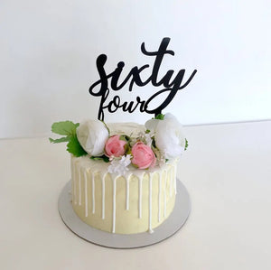 Acrylic Black 'sixty four' Birthday Cake Topper