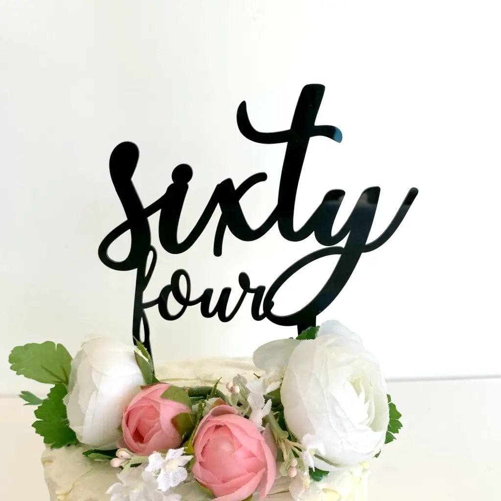 Acrylic Black 'sixty four' Birthday Cake Topper