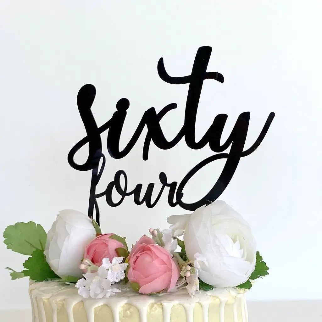Acrylic Black 'sixty four' Birthday Cake Topper