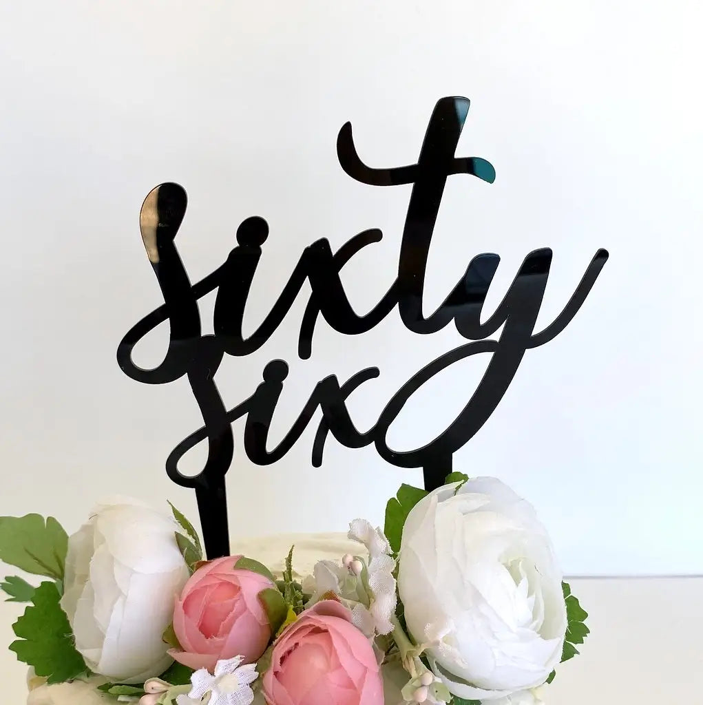 Acrylic Black 'sixty six' Birthday Cake Topper