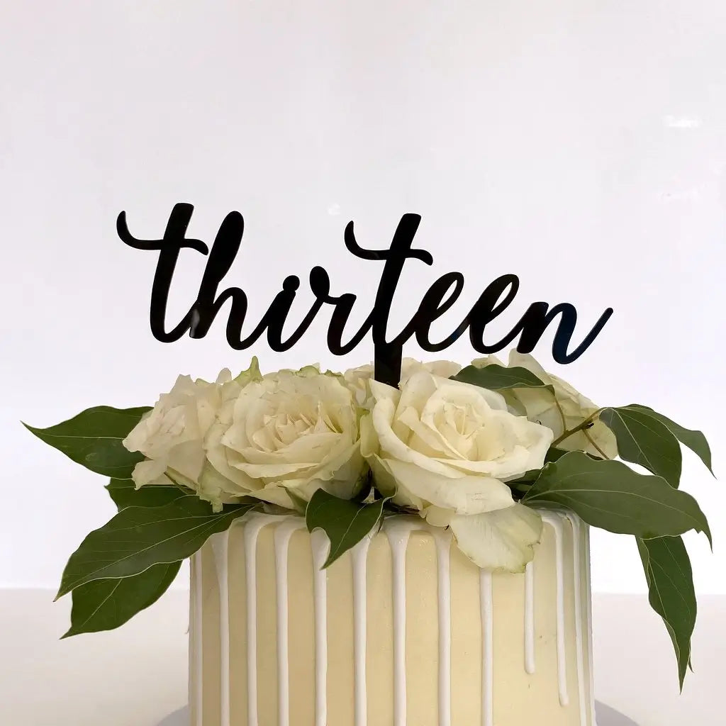 Acrylic Black 'Thirteen' Birthday Cake Topper