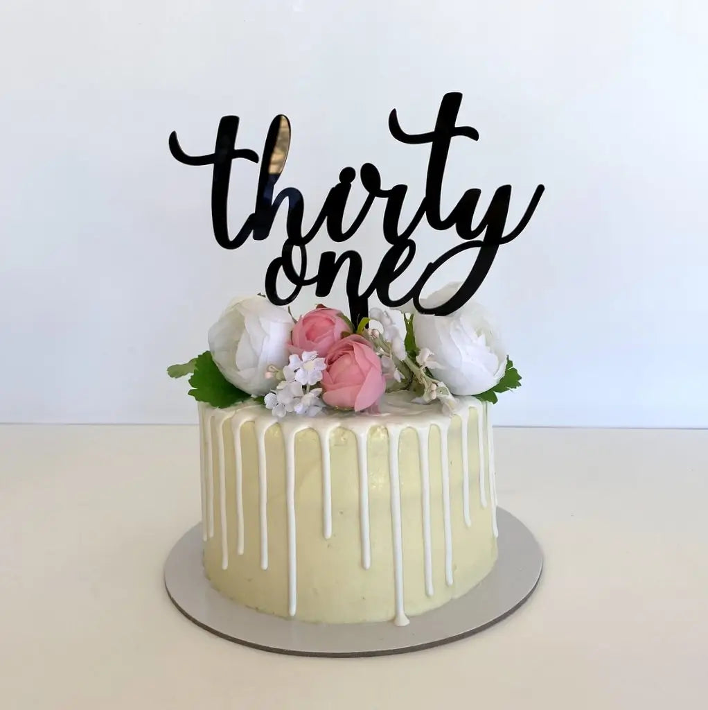 Acrylic Black 'thirty one' Script Birthday Cake Topper