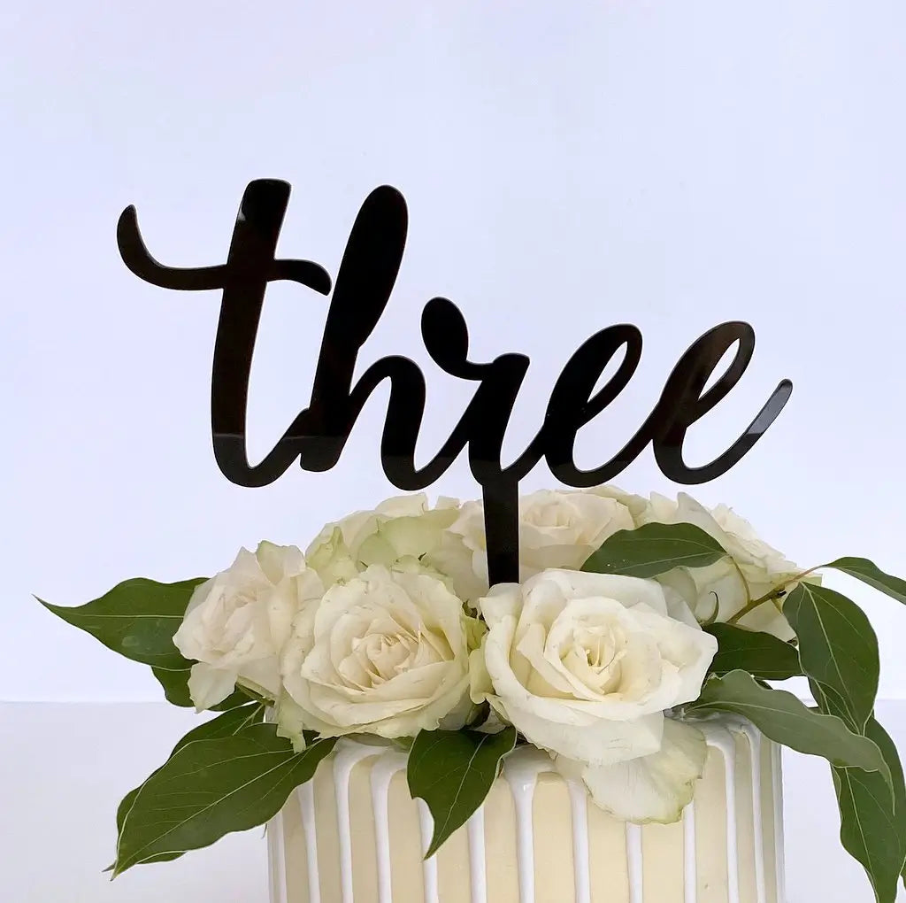 Acrylic Black 'Three' Birthday Cake Topper