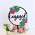 Acrylic Black Tropical Floral 'Engaged' Loop Bridal Wedding Engagement Cake Topper