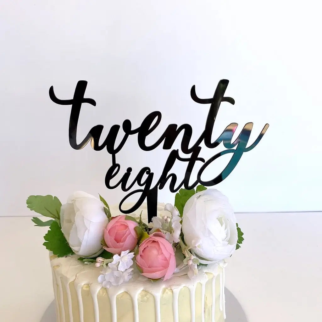 Acrylic Black 'twenty eight' Script Cake Topper
