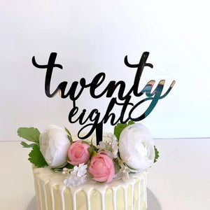 Acrylic Black 'twenty eight' Script Cake Topper