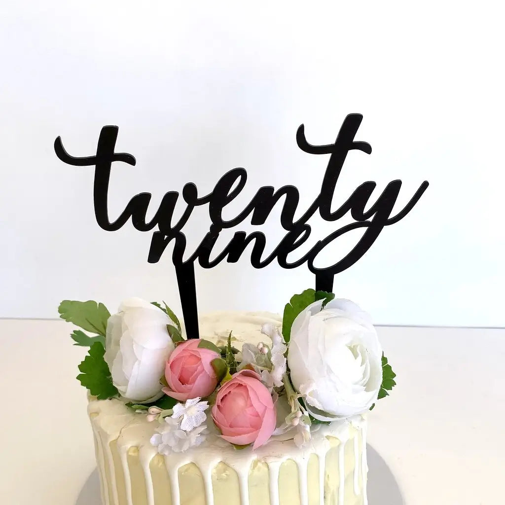 Acrylic Black 'twenty nine' Script Cake Topper
