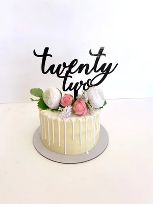Acrylic Black 'twenty two' Script Cake Topper