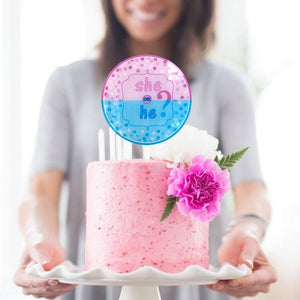 Acrylic Pink and Blue 'She or He?' Cake Topper - Laser Cut Baby Shower Cake Decorations