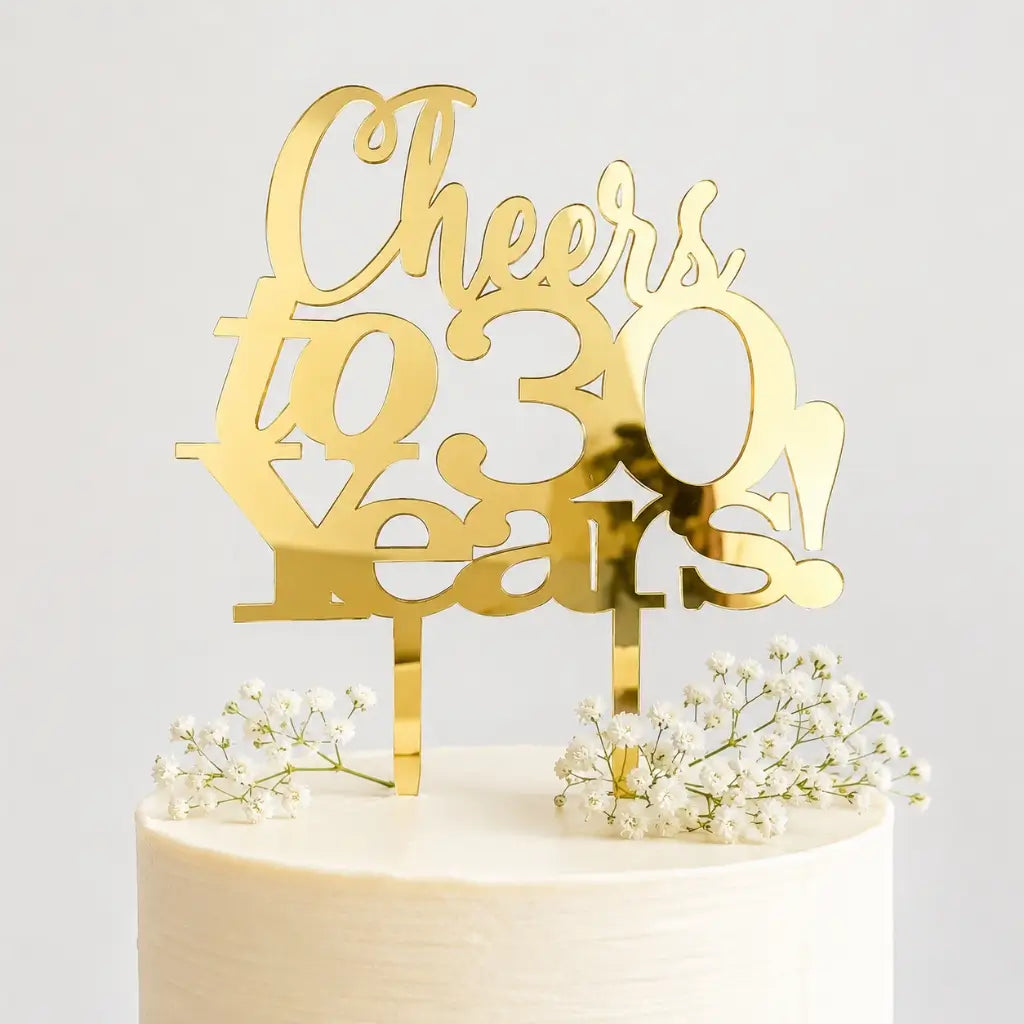 Acrylic Gold 'Cheers to 30 Years!' Cake Topper