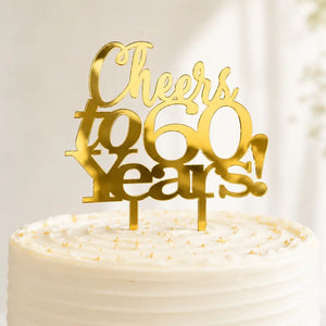 Acrylic Gold 'Cheers to 60 Years!' Cake Topper