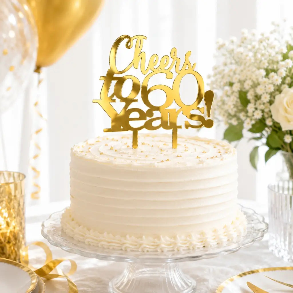 Acrylic Gold 'Cheers to 60 Years!' Cake Topper