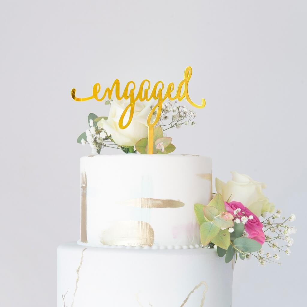 Acrylic Gold 'engaged' Cake Topper engagement party cake decorations