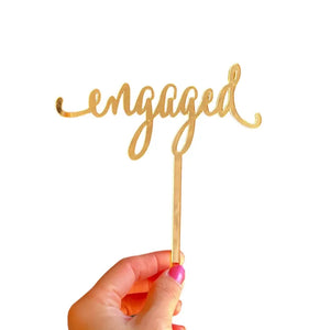 Acrylic Gold 'engaged' Cake Topper