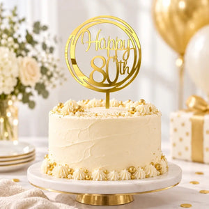 Acrylic Rose Gold Mirror Geometric Circle Happy 80th Cake Topper