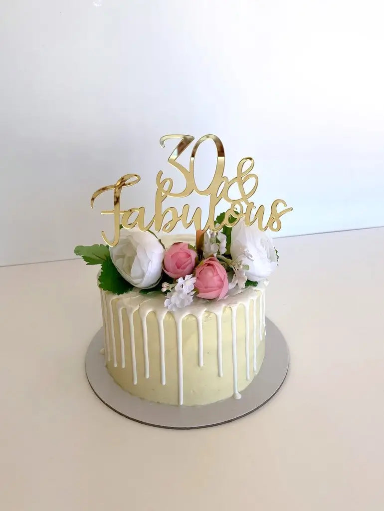 Acrylic Gold Mirror '30 & Fabulous' 30th birthday Cake Topper