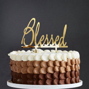 Acrylic Gold Mirror Blessed Cake Topper - Christening / Baptism / Baby Shower Cake Decorations