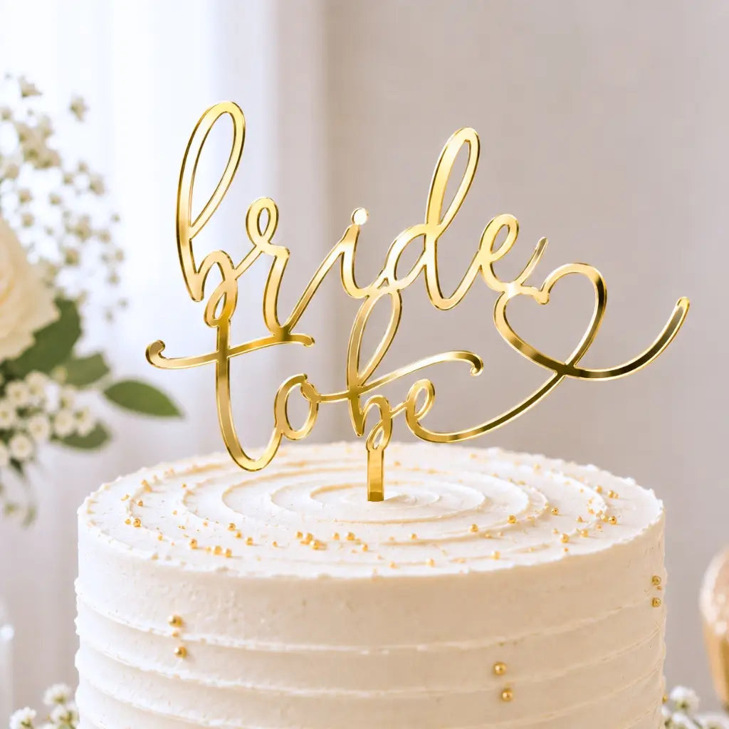 Gold Acrylic 'Bride To Be' with Heart Bridal Shower Cake Topper