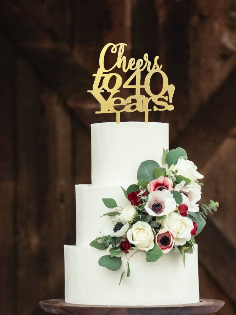 Acrylic Gold Mirror 'Cheers to 40 Years!' Cake Topper