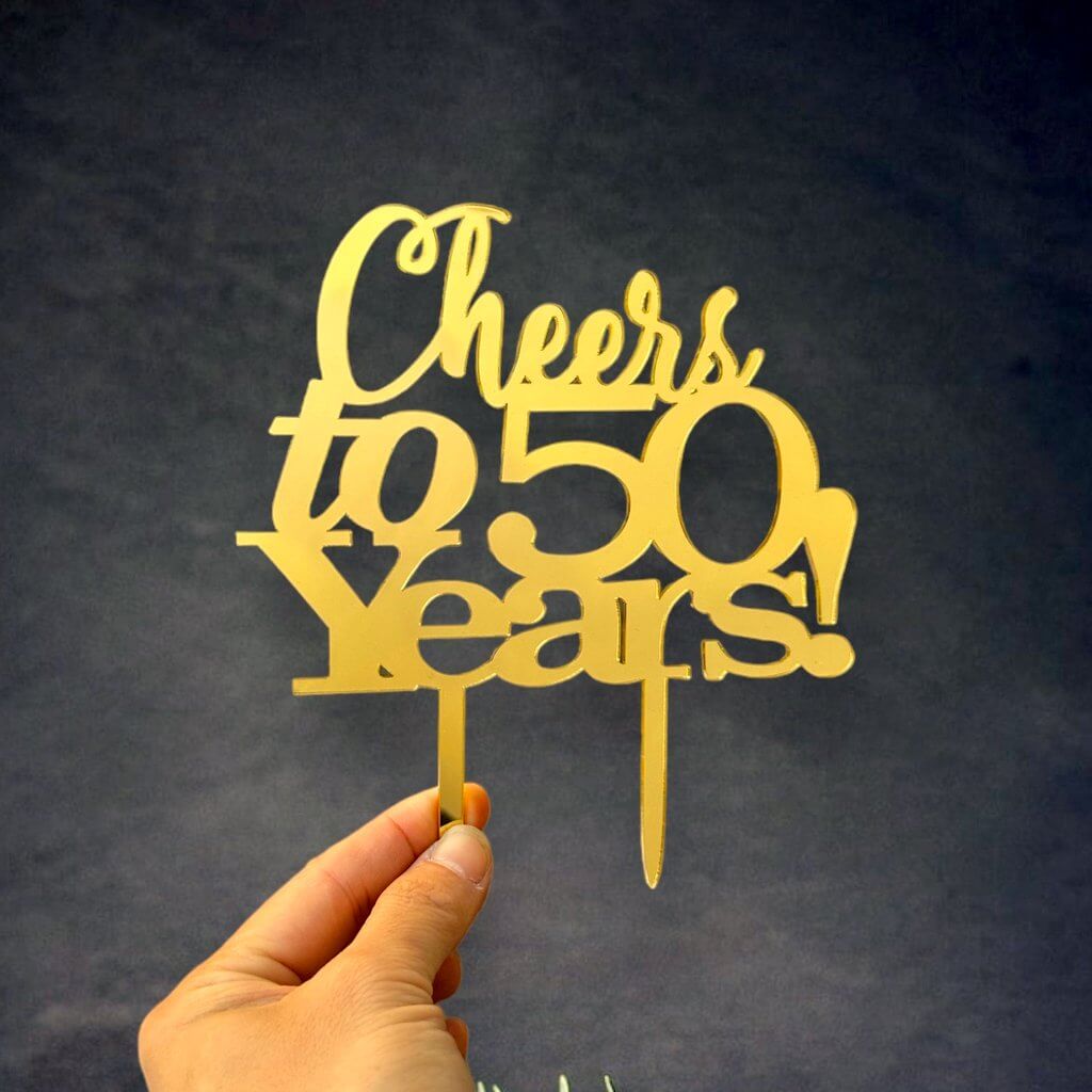 Acrylic Gold Mirror 'Cheers to 50 Years!' Cake Topper