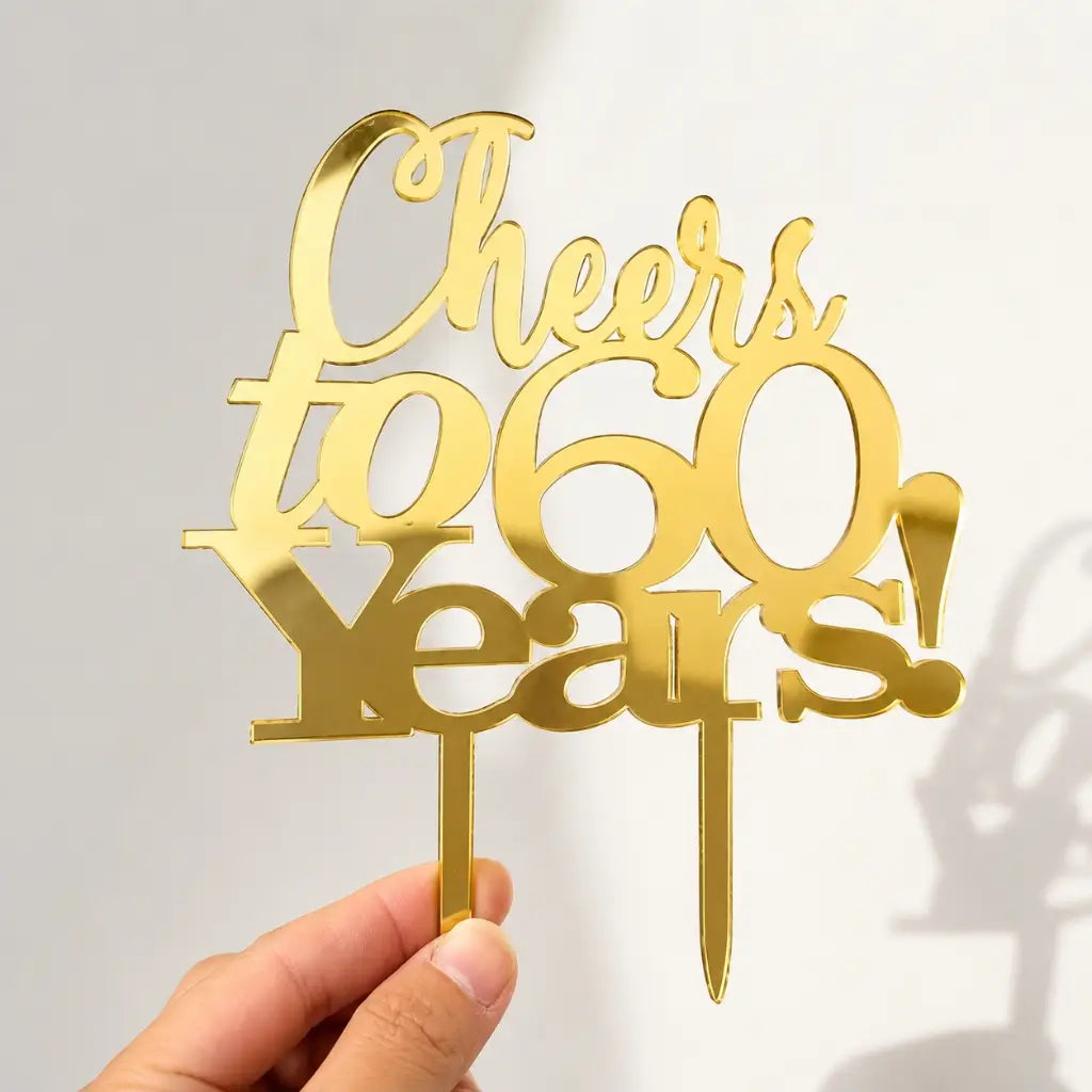 Acrylic Gold 'Cheers to 60 Years!' Cake Topper