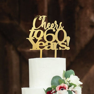 Acrylic Gold Mirror 'Cheers to 60 Years!' Cake Topper