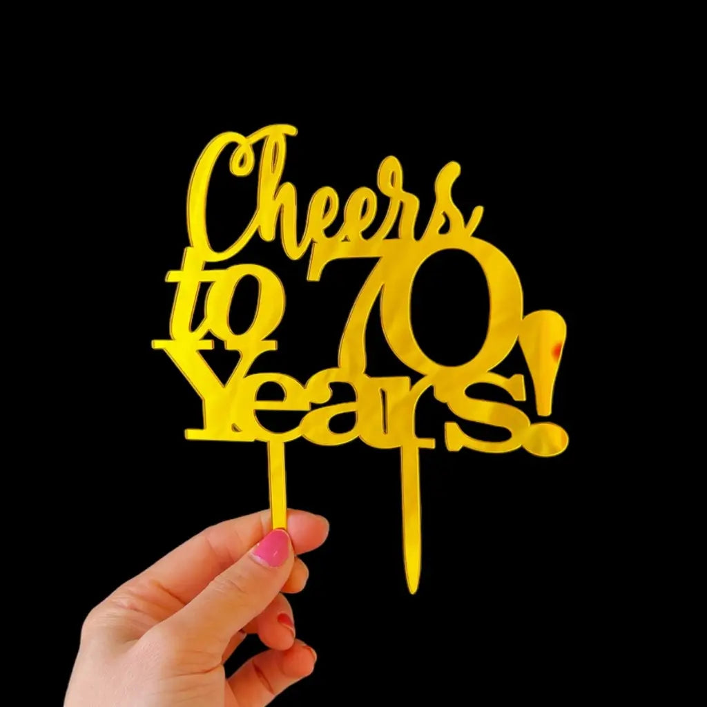 Acrylic Gold 'Cheers to 70 Years!' Birthday Cake Topper