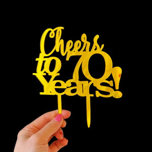 Acrylic Gold 'Cheers to 70 Years!' Birthday Cake Topper