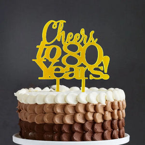 Acrylic Gold 'Cheers to 80 Years!' Birthday Cake Topper