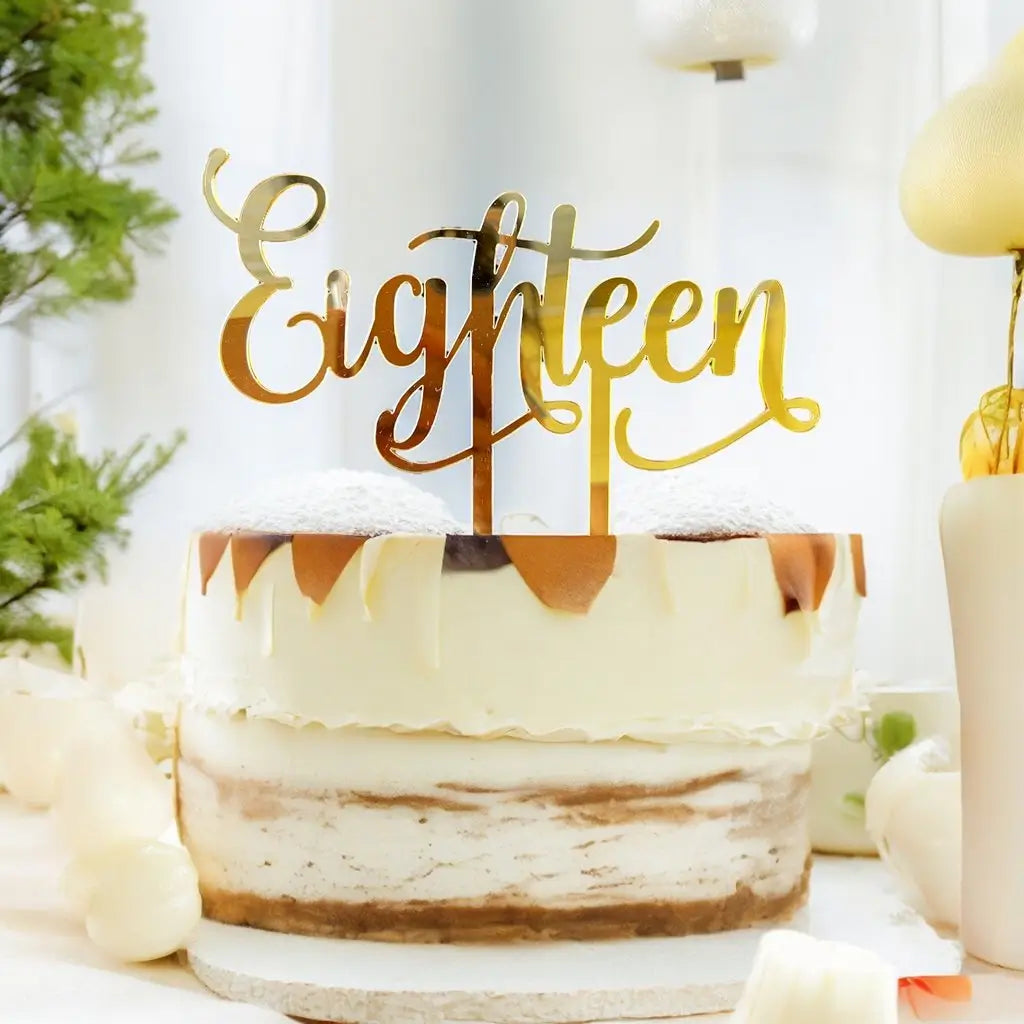 Acrylic Gold 'Eighteen' 18th milestone birthday Cake Topper