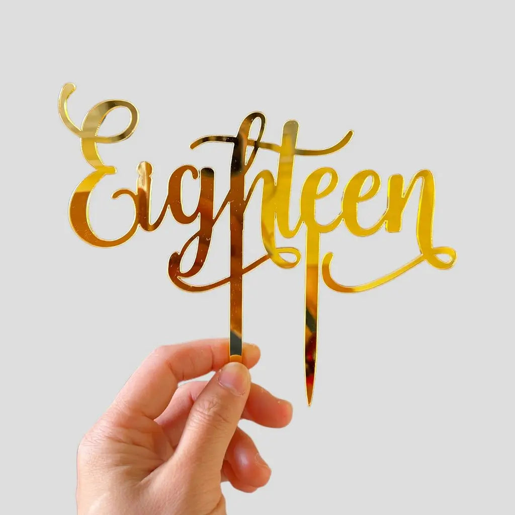 Acrylic Gold 'Eighteen' 18th milestone birthday Cake Topper