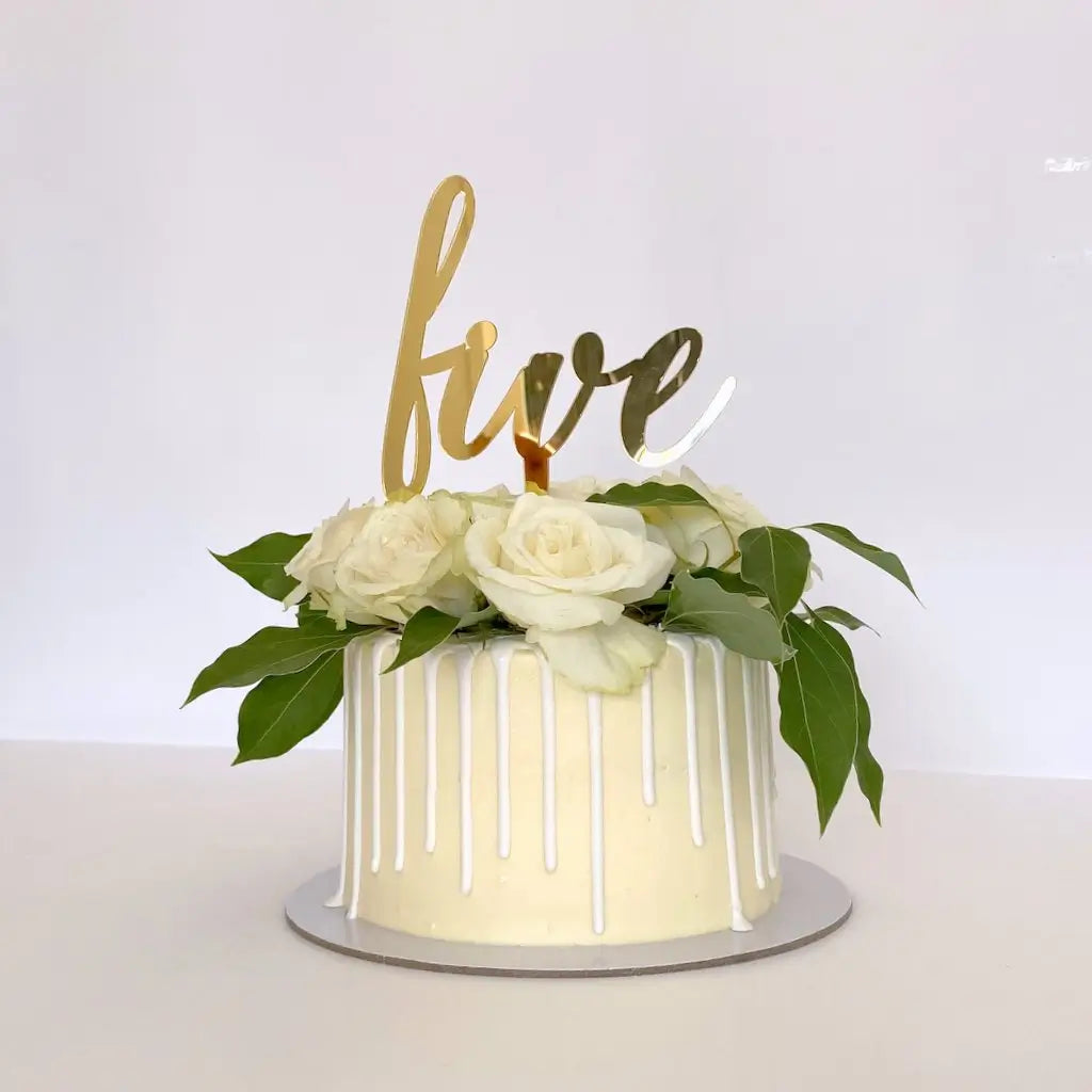 Acrylic Gold Mirror 'five' Script Birthday Cake Topper
