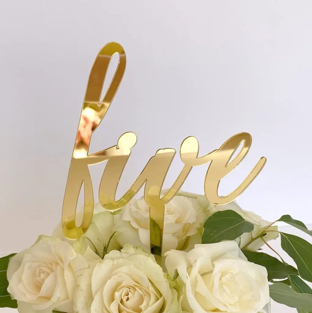 Acrylic Gold Mirror 'five' Script Birthday Cake Topper