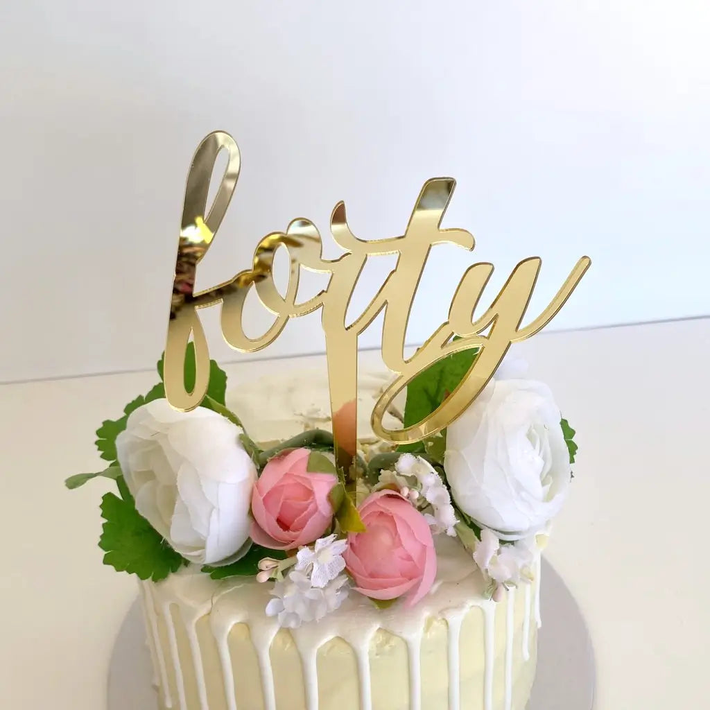 Acrylic Gold 'forty' Script Birthday Cake Topper