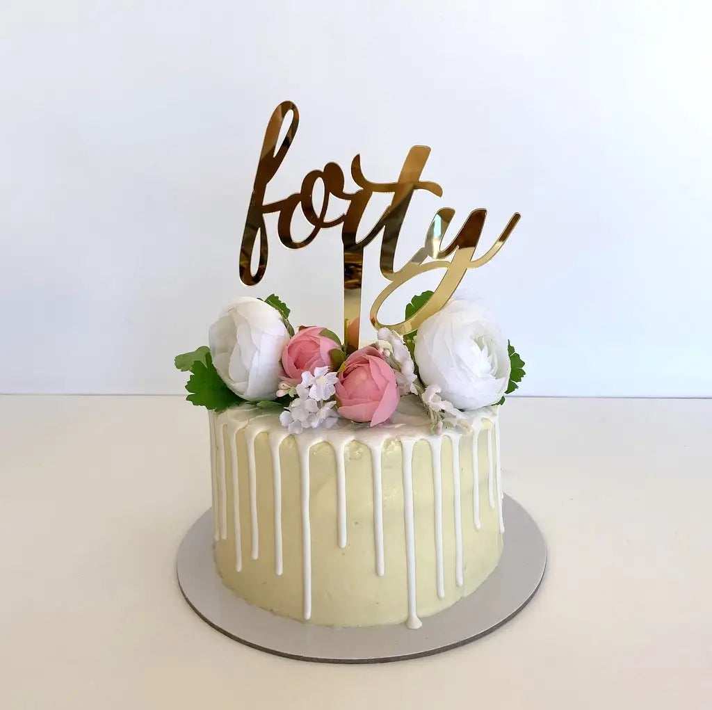 Acrylic Gold 'forty' Script Birthday Cake Topper